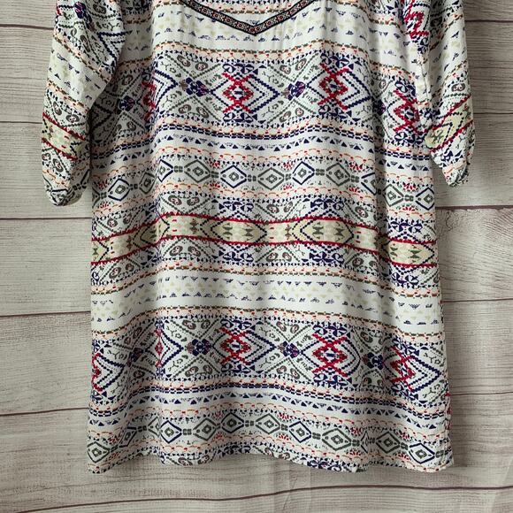 Skies are Blue Multi-colored Geometric Tunic Shift Dress Embroidered Boho Size M - Picture 3 of 15